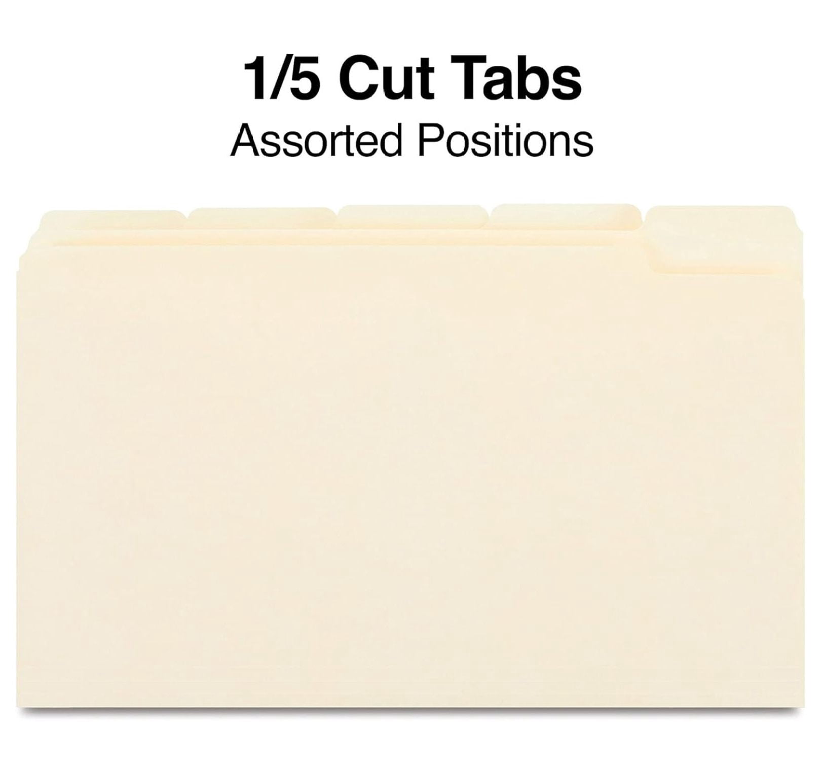 Legal Size Manila File Folders - 1/5 Cut, 200/Carton - Manila Folders for Office, Home, School - Durable 100lb Stock with 5 Assorted Tabs
