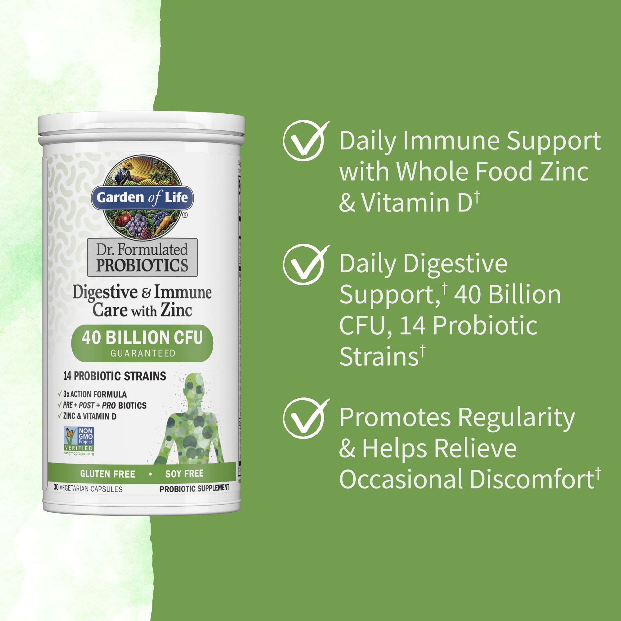 Garden of Life Dr. Formulated Probiotics Digestive & Immune Care with Zinc | 30ct Capsules