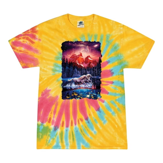 Wild Bobby, Colorful Horses Running on Forest Auroa, Animal Lover, Tie-Dye Tees, Aurora, Small