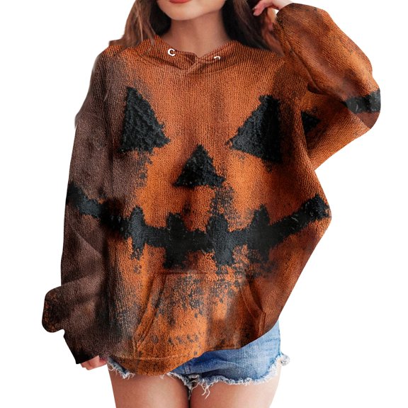 Grblisyd Boys Halloween Patchwork Stitch Smile Face Hoodies Kids Cute Hooded Sweatshirts Pullover Long Sleeve Tops with Kangaroo Pocket