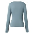 thumbnail image 3 of NINGMENG Womens Tops Solid Color Long Sleeve Slim Knit Asymmetrical Neckline Tops Pullover T Shirts Outwear,Blue,L, 3 of 7