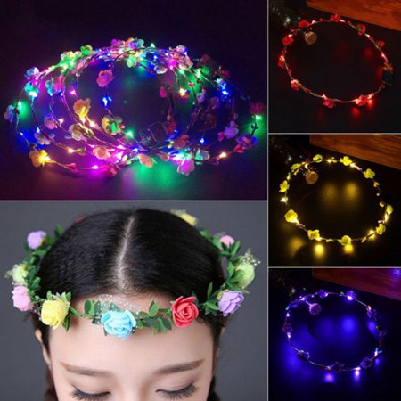 Led Lit Flower Arrangements 3PCS Women Head With Lights Lit LED Flower Hair Crown Flower Wreath Wedding Party Hair Band Home Garden Festive Party Supplies ()