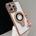 thumbnail image 6 of Magnetic Ring Stand Glitter Case for iPhone 16 Pro Max, (Compatible with Magsafe) Women Girly Luxury Bling Diamond Rhinestones Cover with Camera Lens Protector for iPhone 16 Pro Max (Gold), 6 of 12