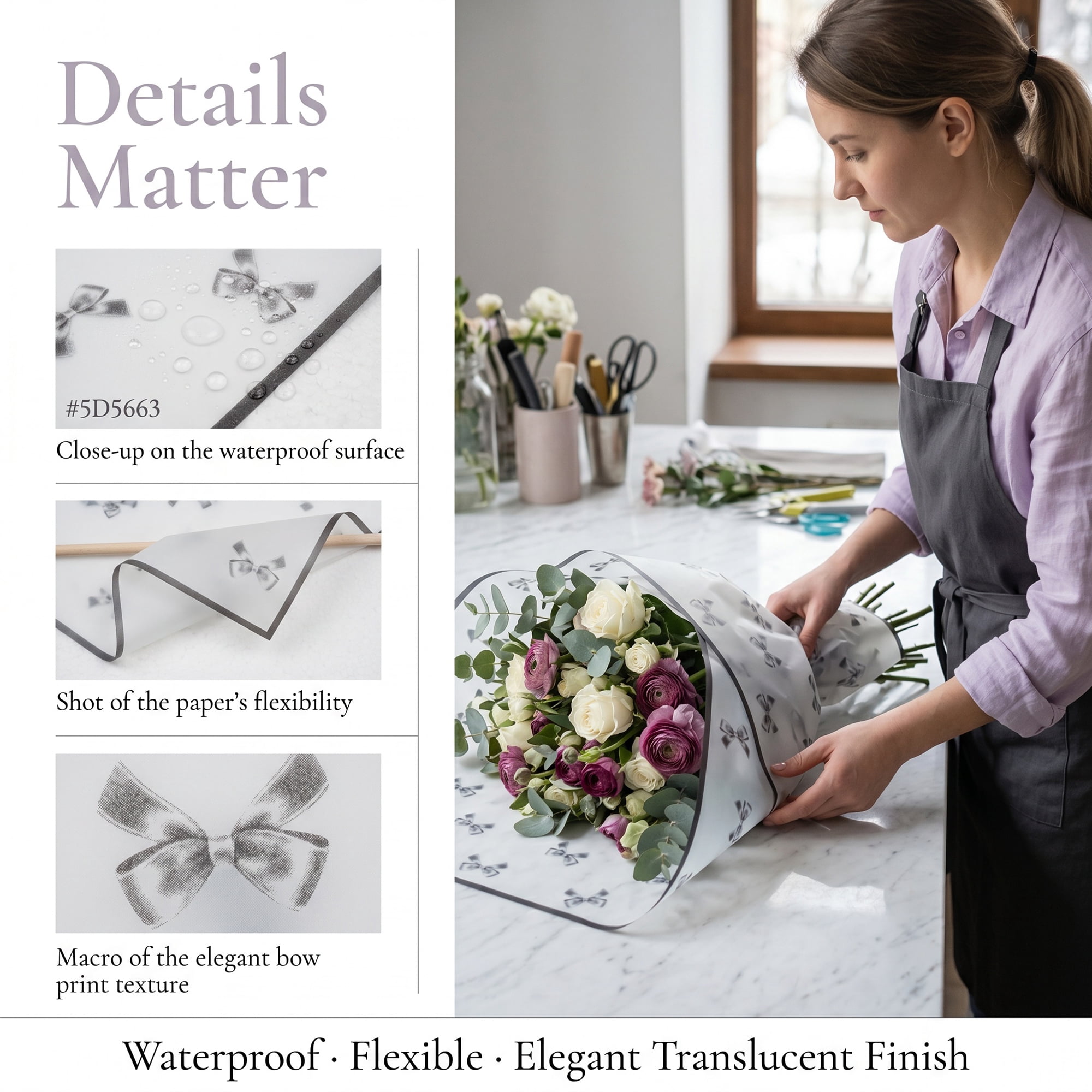 Unique Bargains Waterproof Luxury Matte Gift Wrapping Paper for Bouquets Black 21.3"x21.3"