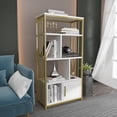 thumbnail image 2 of Valero 4-Tier Industrial Etagere Bookcase Wood Bookshelf with Cabinet White Gold Finish, 2 of 6