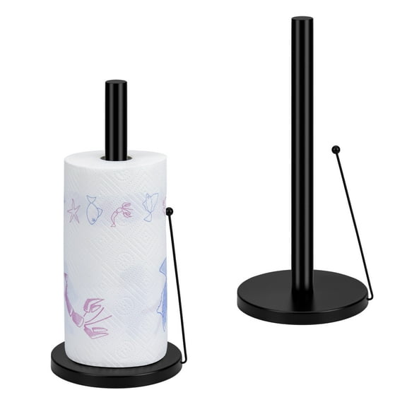 Mimifly Standing Paper Towel Holder for Kitchen, Stainless Steel with Weighted Base, Non-Slip, Spring Arm, Black