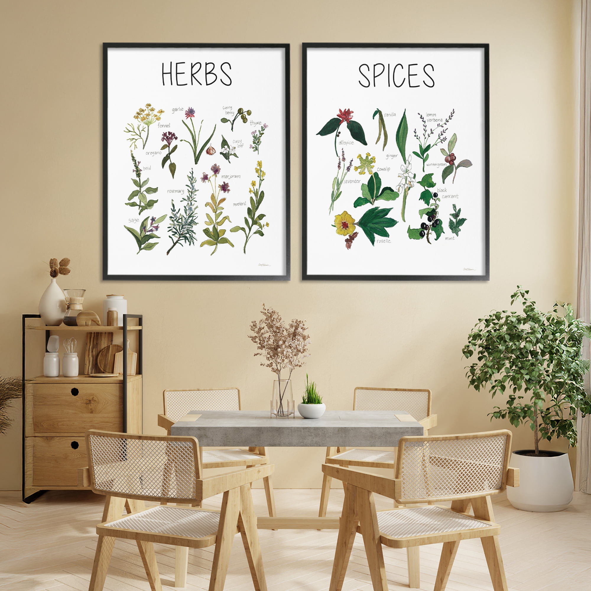 Stupell Industries Culinary Herbs & Spices 2 Piece Black Framed Giclee Art Set, design by Carol Robinson