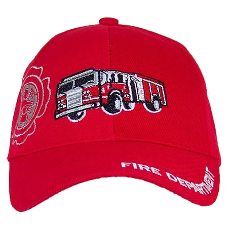 R&M Headwear Children's Embroidered Fire Truck Baseball Hat/Cap (Red)