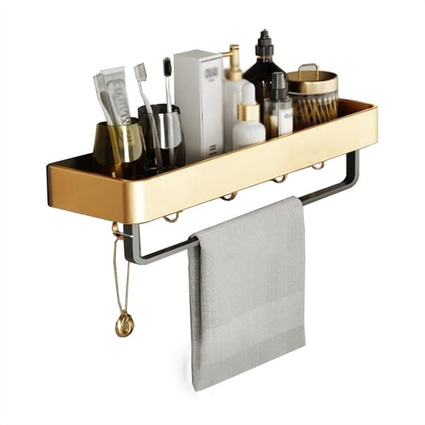Estante de ducha con barra for toallas, organizador de ducha de aluminio montado en la pared con gancho
