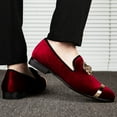 thumbnail image 5 of Mens Red Loafers Velvet Dress Shoes with Gold Plate Smoking Slippers Slip on Penny Party Luxury Loafer Shoes for Men, Red-10, 7 US, 5 of 5