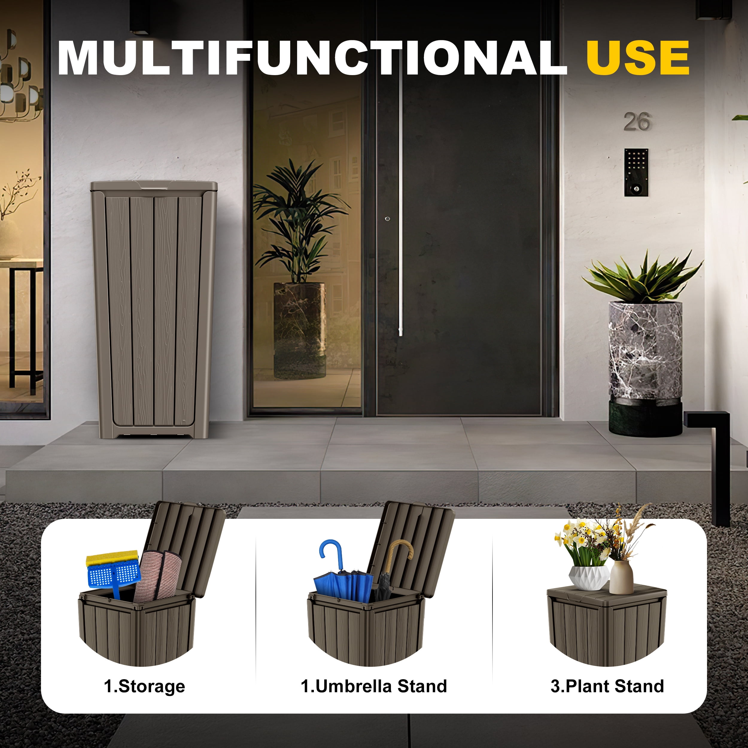 32 Gallon Resin Trash Can,Waterproof Durable & Stylish Waste Bines,Outdoor and Indoor Garbage Can,Easy to Assemble and Move,Gray