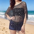 thumbnail image 2 of Sequin Crochet Poncho Cover Up for Women Fringe Asymmetrical Beach Vacation Top, 2 of 5
