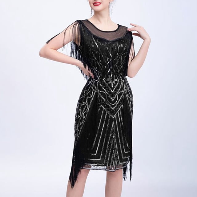Uppada Robe de Soirée pour Femmes à Paillettes avec Franges et Pampilles, Col en V, Sans Manches, Bretelles Spaghetti, Robe de Cocktail, Bal de Promo, Mini Robes de Fête, Coupe Ajustée, Froncée, Extensible, Liquidation en Liquidation