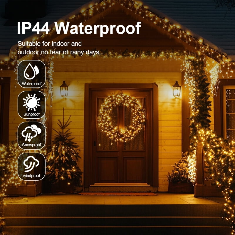 LAMPHOME 500 LED String Lights Cluster Lights - 31ft warmwhite Outdoor Waterproof Lights, Plug in Indoor String Lights with 10 Modes & Timer Memory, Twinkle String Lights for Xmas, Christmas Tree