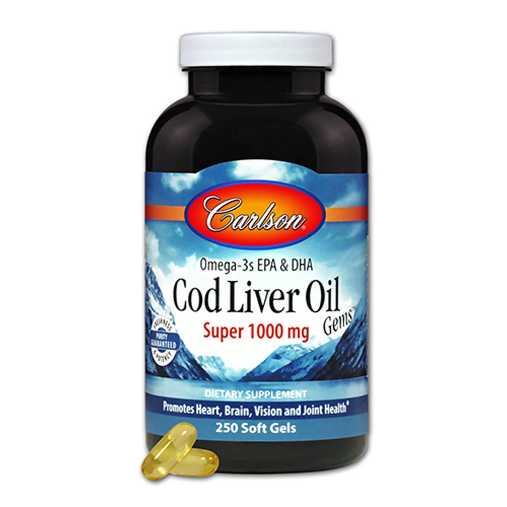 Carlson Norwegian Cod Liver Oil, Super 1,000, 250 Soft Gels Walmart