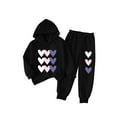 thumbnail image 2 of SGFCWSX Kids 2 Piece Outfit Girls Hoodie and Sweatpants Set Heart Print Casual Tracksuit Black Size 6-7 Years, 2 of 7