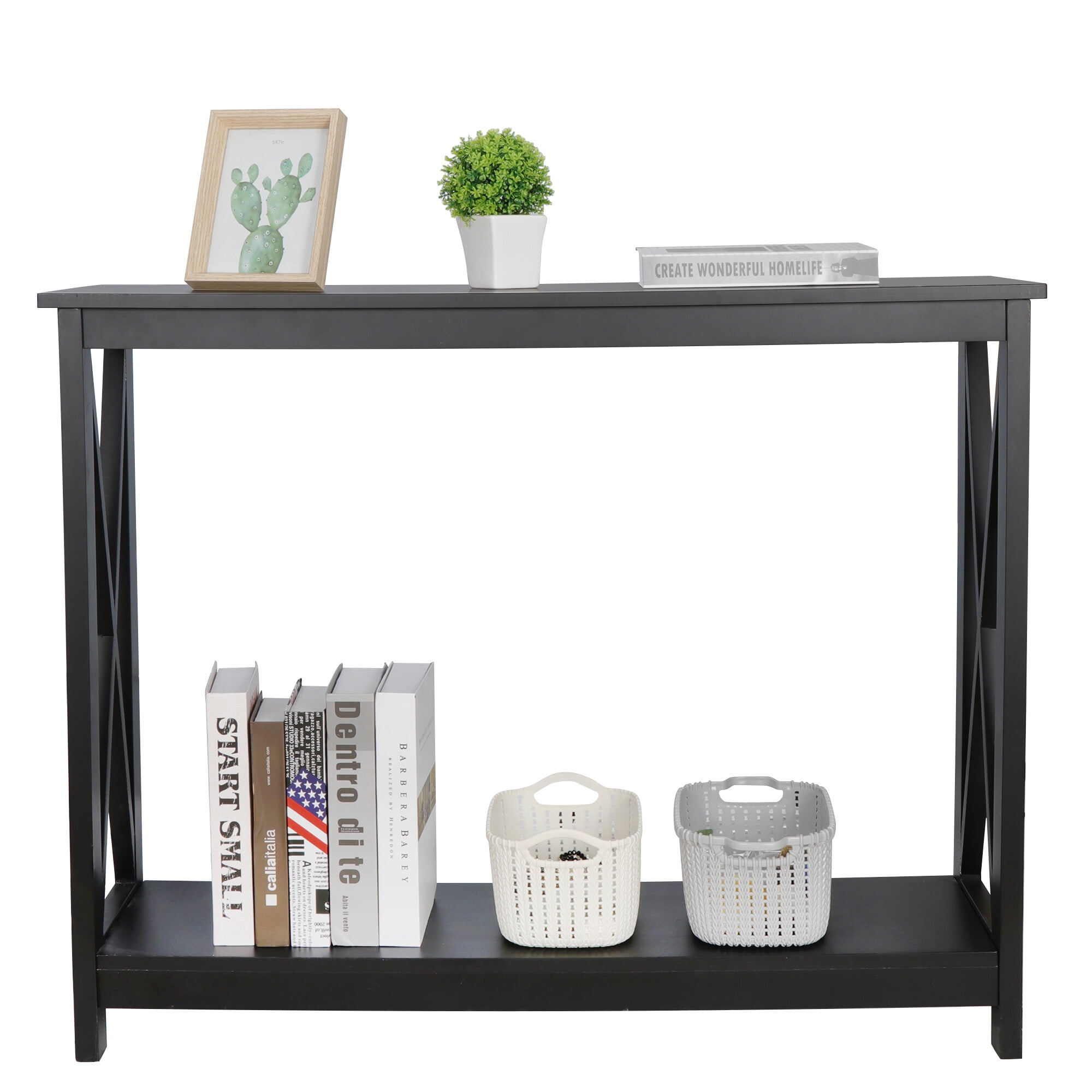 SuperDeal Modern Entryway Console Table Glossy Finish Black