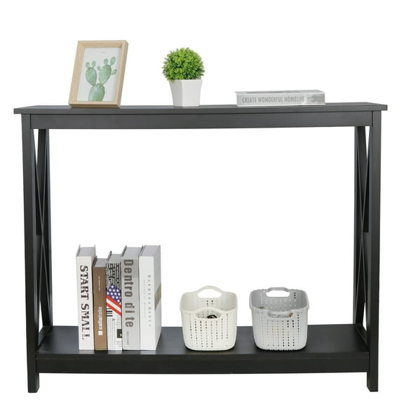SuperDeal Modern Entryway Console Table Glossy Finish Black