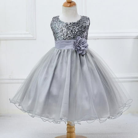 

[BRAND CLEARANCE!!!] 3-10T Girl Sleeveless Sequins Formal Dress Princess Pageant Dresses Kids Prom Ball Gown for Wedding Party (Gray)