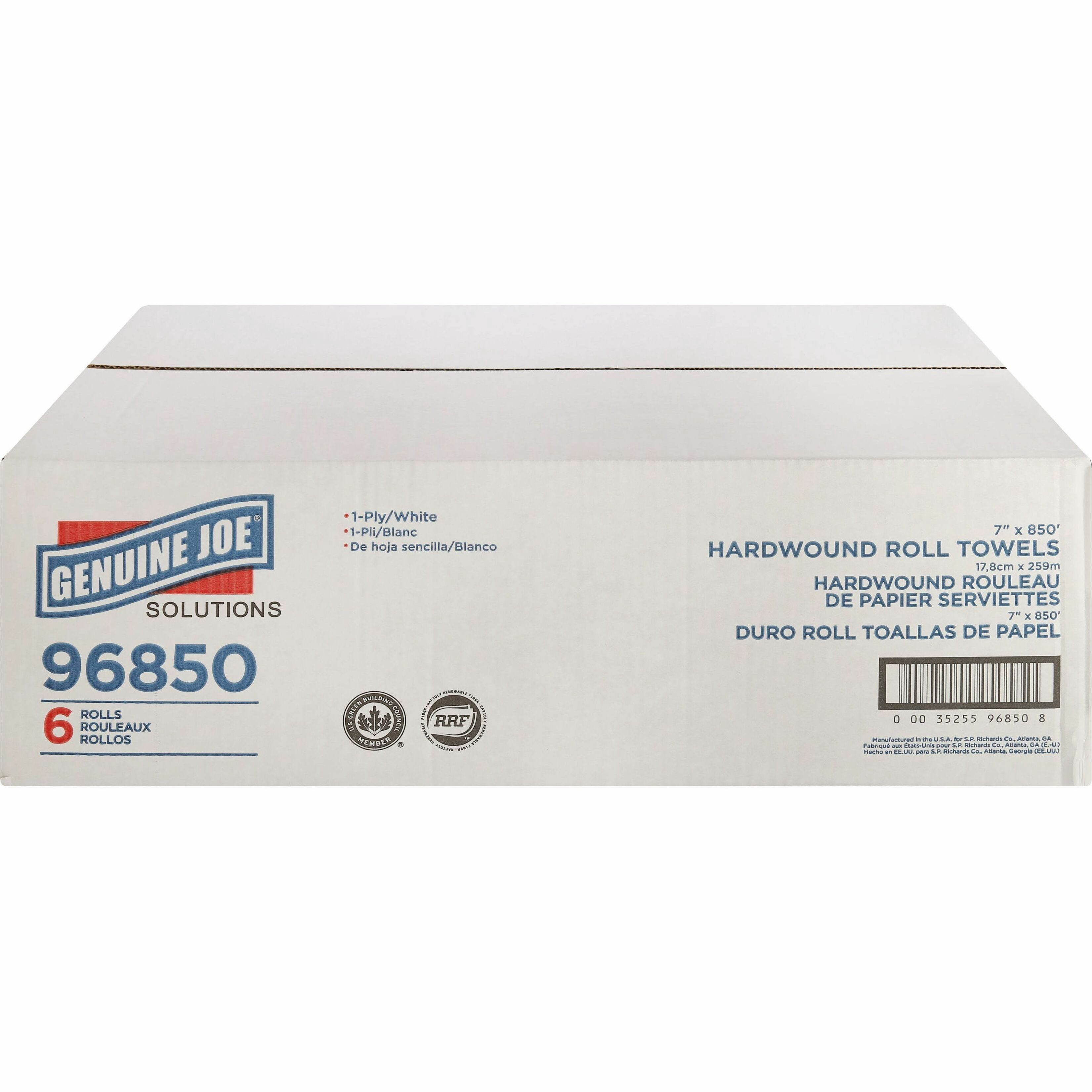 Genuine Joe Solutions, GJO96850, 850' Roll Hard Wound Paper Towels, 6 / Carton, White