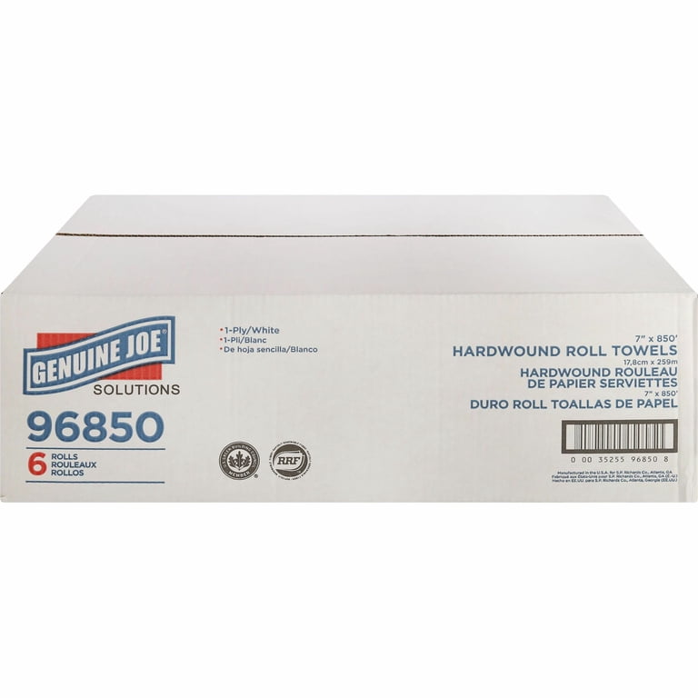 Genuine Joe Solutions, Hard Wound Paper Towels, 850' Roll, 6ct