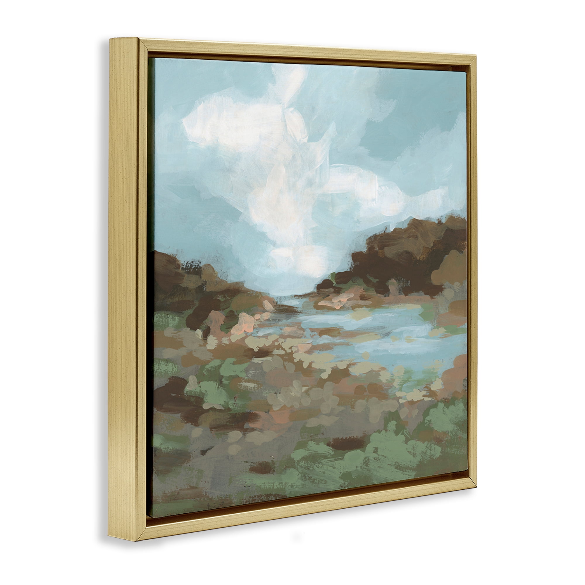 Stupell Industries Natural Creek Terrain Landscape & Nature Painting Gold Floater Framed Canvas Art Print Wall Art, 18 x 18