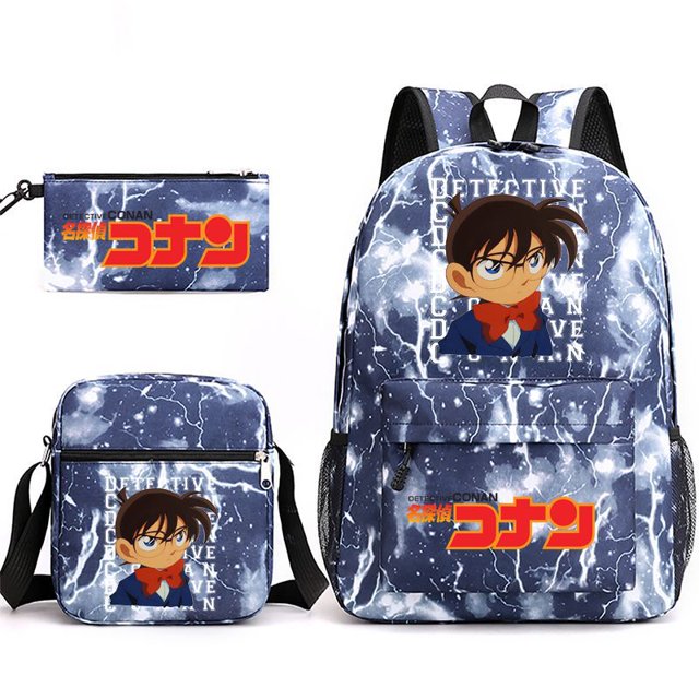 Detective Conan Detective Kenan Trousse d'École Imprimée 3 Pcs Sac à Dos Étudiant