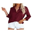 thumbnail image 1 of PENGXIANG Women Button Down Satin Shirts  Long Sleeve Lapel Solid Color Relaxed Fit Office Work Blouse, 1 of 4