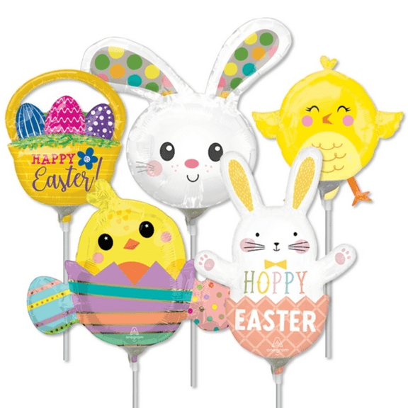 LoonBalloon 14 Inch Easter Stick Balloons (16 Pack) - Pre-Inflated