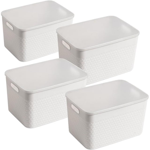 HANAMYA Couvercle Conteneur de Rangement 16 Litres en Blanc Cassé (Lot de 4)