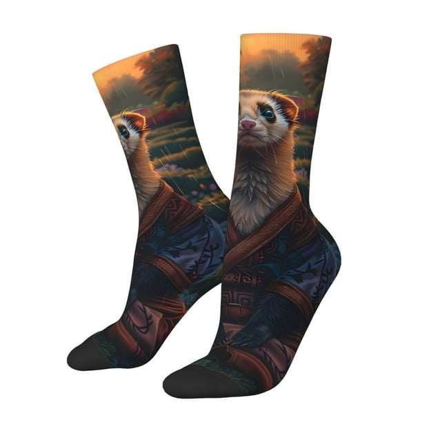 Fotbe Garden Meditating Weasel Calcetas Largas con Estampado para Hombre y Mujer – Calcetas de Compresión Transpirables y Elásticas, Viajar y Uso Diario Talla 5-11
