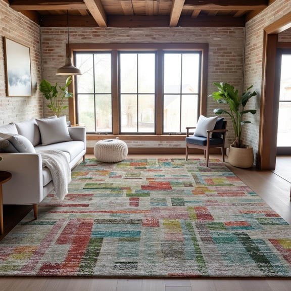 Addison Rugs Mayfield Premium Machine Washable Transitional Stripes Paprika Rectangle Rug, 9' x 12'