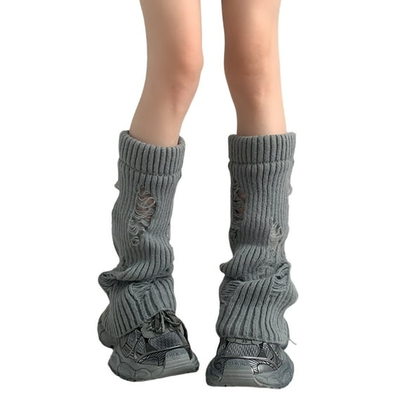 Aellinatey Women Lolitas Leg Warmers Winter Knitted Ankle Heap Socks Holes Leg Cover