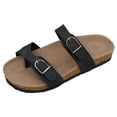 thumbnail image 4 of Womens Sandals Buckle Lightweight Slides Memory Foam Cork Footbed Flat Sandals Non Slip Ring Toe Beach Slide Black Size 6.5, 4 of 5
