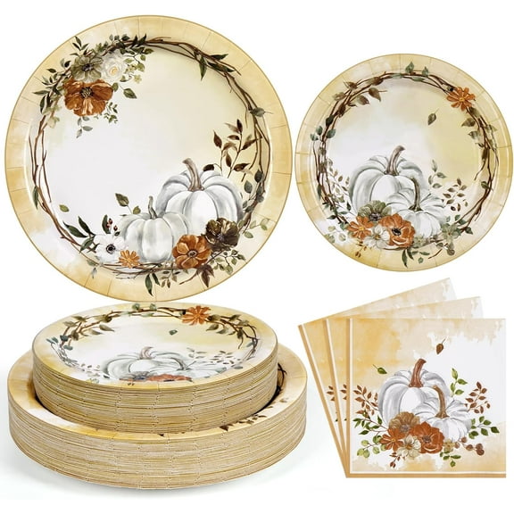 Thanksgiving Plates and Napkins Sets, Fall Plates and Napkins, Watercolor Pumpkins Plates and Napkins for Fall Dinner, Thanksgiving Paper Plates for Thanksgiving Autumn Harvest Party Supplies