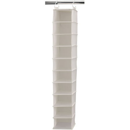 Household Essentials Natural Blended Canvas 10-Pocket Wide Hanging Organizer with Plastic Shelves