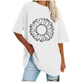 thumbnail image 2 of WREESH Loose Printed Women's T-Shirts Oversized Round-Neck Short Sleeve Blouses White, 2 of 5