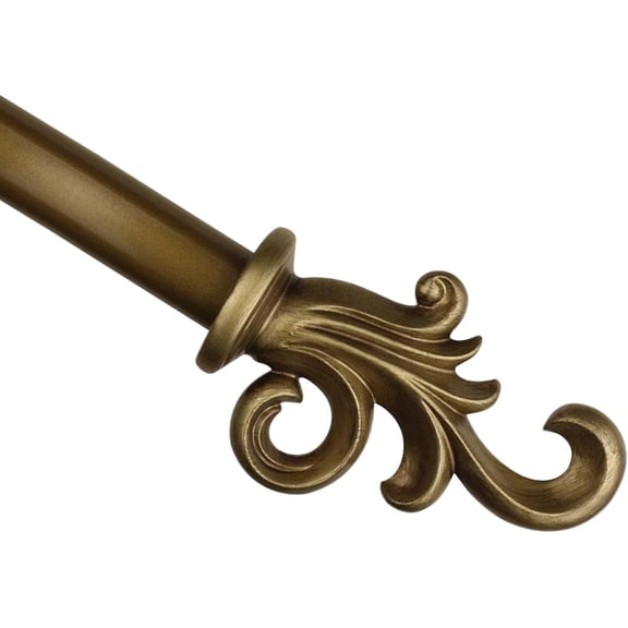 Urbanest Adjustable Single Curtain Rod Set Coda Finials – 1 - Inch Diameter, With Renaissance Gold Rod, 28–48 Inches