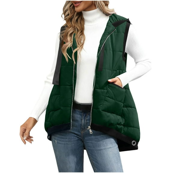 Xdegoge Womens Puffer Vest Quilter Lightweight Zip Up Sleeveless Jackets Hooded Padded Gilet Winter Warm Waistcoat with Pockets