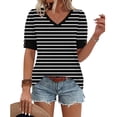 thumbnail image 5 of Vmvidoty Women Blouses Dressy Casual Summer Short Sleeve Shirts V Neck Striped Tunic Tops Black L, 5 of 5