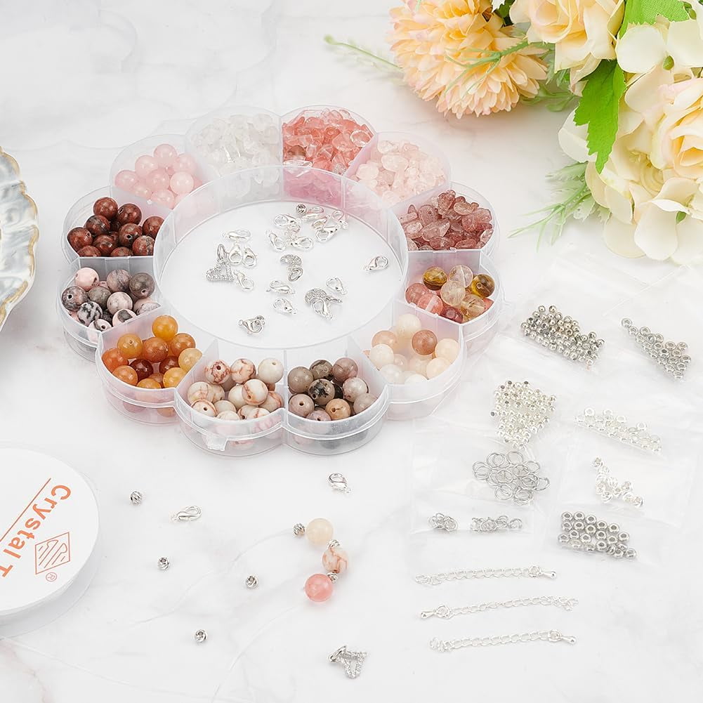 Beads Jewelry Making Kit Natural Stone Bracelet Making Kit Women Handicraft Necklace Pendant Charms Making All Materials Set DIY Handmade Gemstone Jewelry Finding Supplies Colorful