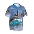 thumbnail image 2 of Balery Lighthouse in Havana Print Men's Hawaiian Shirts Short Sleeve Beach Shirt Relaxed Fit Vacation Button Down Shirts-Medium, 2 of 9