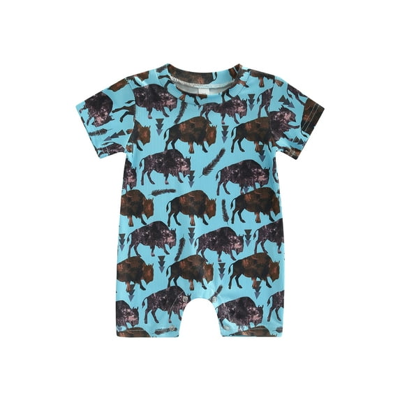 Qmyliery Toddle Baby Casual Romper Dots Animal Print Round Neck Short Sleeve Playsuit Summer Outfit for Boys Girls, 0-18 Months