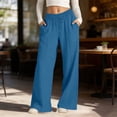 thumbnail image 2 of JIAYUE Women Sweatpants Solid Color Elastic Drawstring Waist Side Pockets Wide Leg Long Pants for Daily Workout Wear, 2 of 5