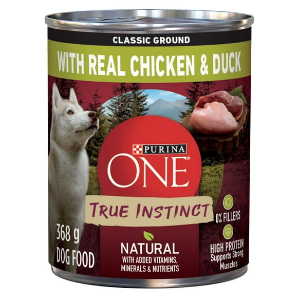 Purina ONE Véritable Instinct Moulue Classique Poulet et Canard, Nourriture Humide pour Chiens 368 g 368g