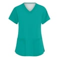 thumbnail image 3 of NAMTYQX Scrubs for Women, Classic Fit, Four-Way Stretch, Short Sleeve, V Neck, Anti-Wrinkle Women’s Medical Scrub Top Turquoise Size M, 3 of 5