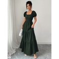 thumbnail image 4 of Womens Dark Green Square Neck Tiered Long Dress With Puff Sleeves, 4 of 7