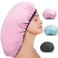 thumbnail image 1 of 3 gorros de ducha súper extra grandes de 16.5 pulgadas, reutilizables, dobles, impermeables, para mujeres, gorro de ducha con forro de satén gigante para trenzas y cabello largo, gorro de pelo ajustab, 1 of 1