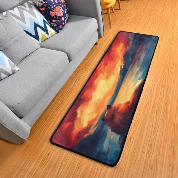 Dog Watching A Sunset Long Area Rug 72" x 24" Non-Slip Polyester with Cotton Padding