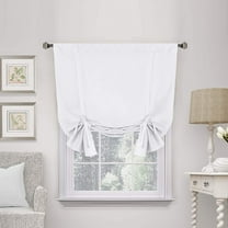 Pure White Curtain Thermal Insulated Tie Up Window Shade Light Blocking Curtains for Bathroom, Rod Pocket Panel(63 In Long x 42 In Wide)